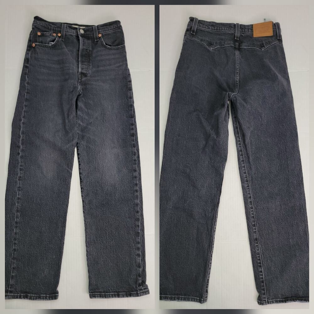 Levis Premium Ribcage Ankle Straight Jeans Womens SZ 25 Button Fly Charcoal